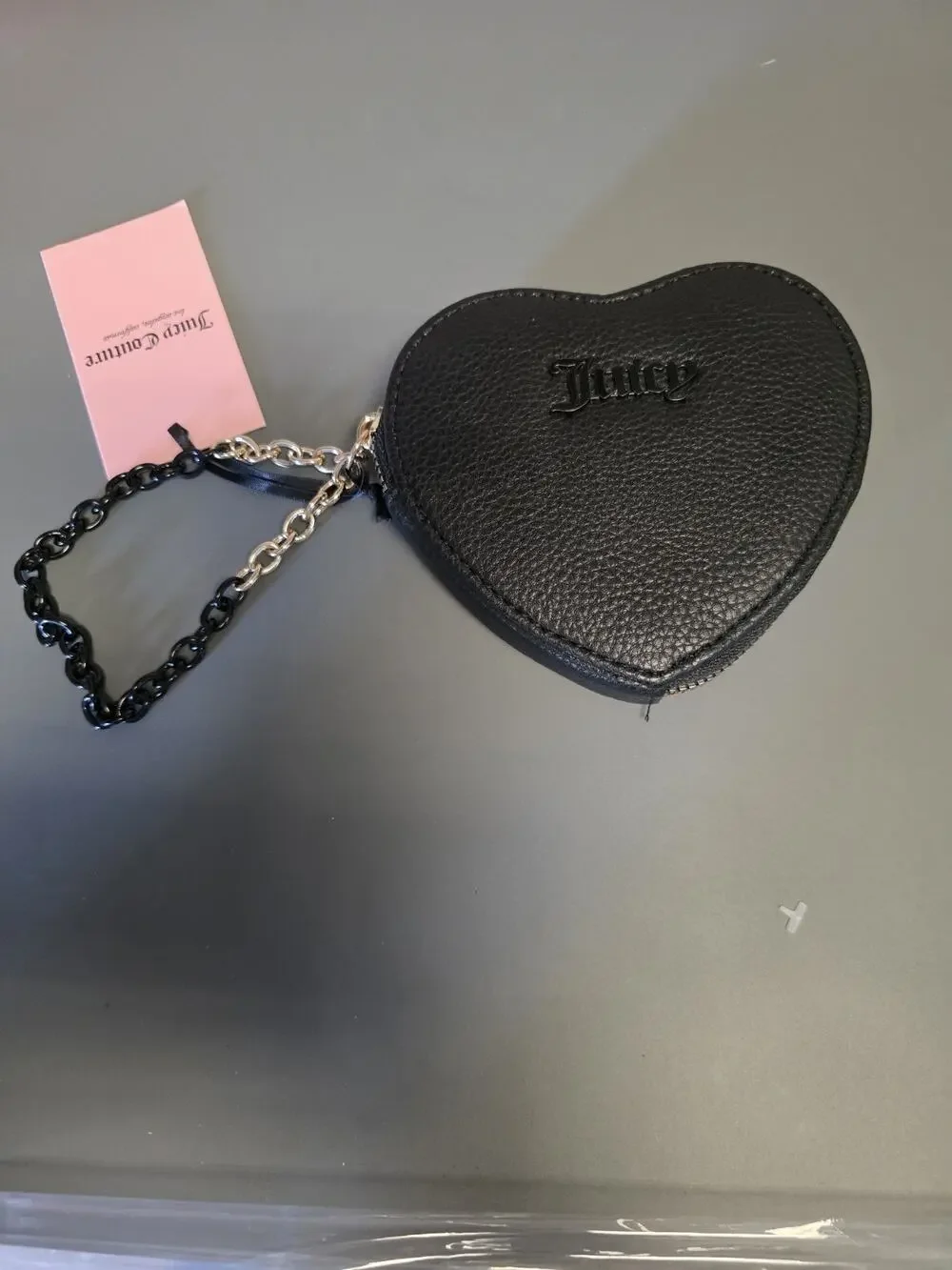 Juicy Couture Black Can't Tame Her Heart Wallet Chain Wristlet NWT